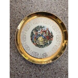 Authentic Sabine Gold-22K Trimmed Decorative Plate with Classical Scene